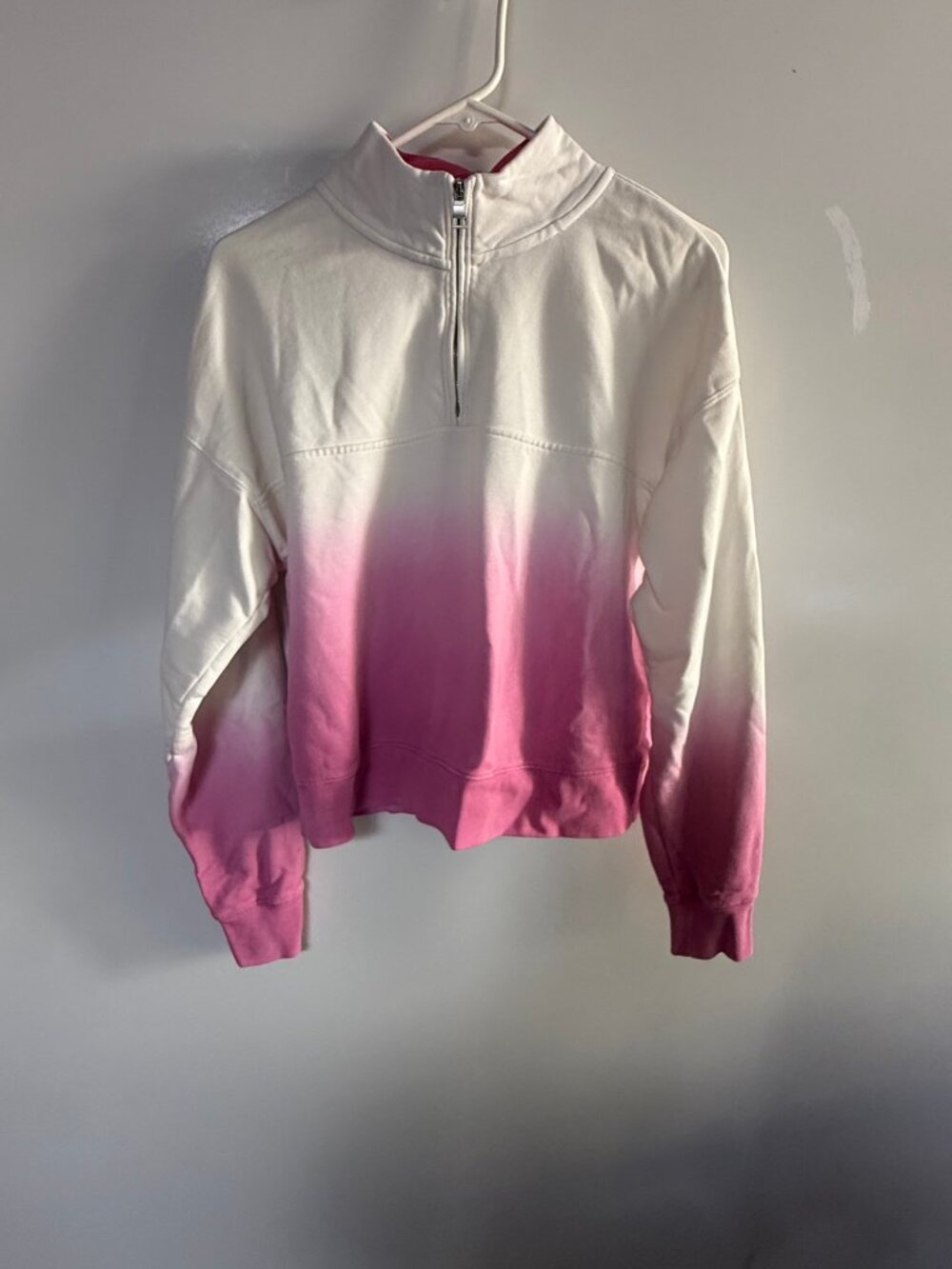 Peloton Quarter Zip Sweatshirt Women's S White Pink Ombre Dip Dye Pullover